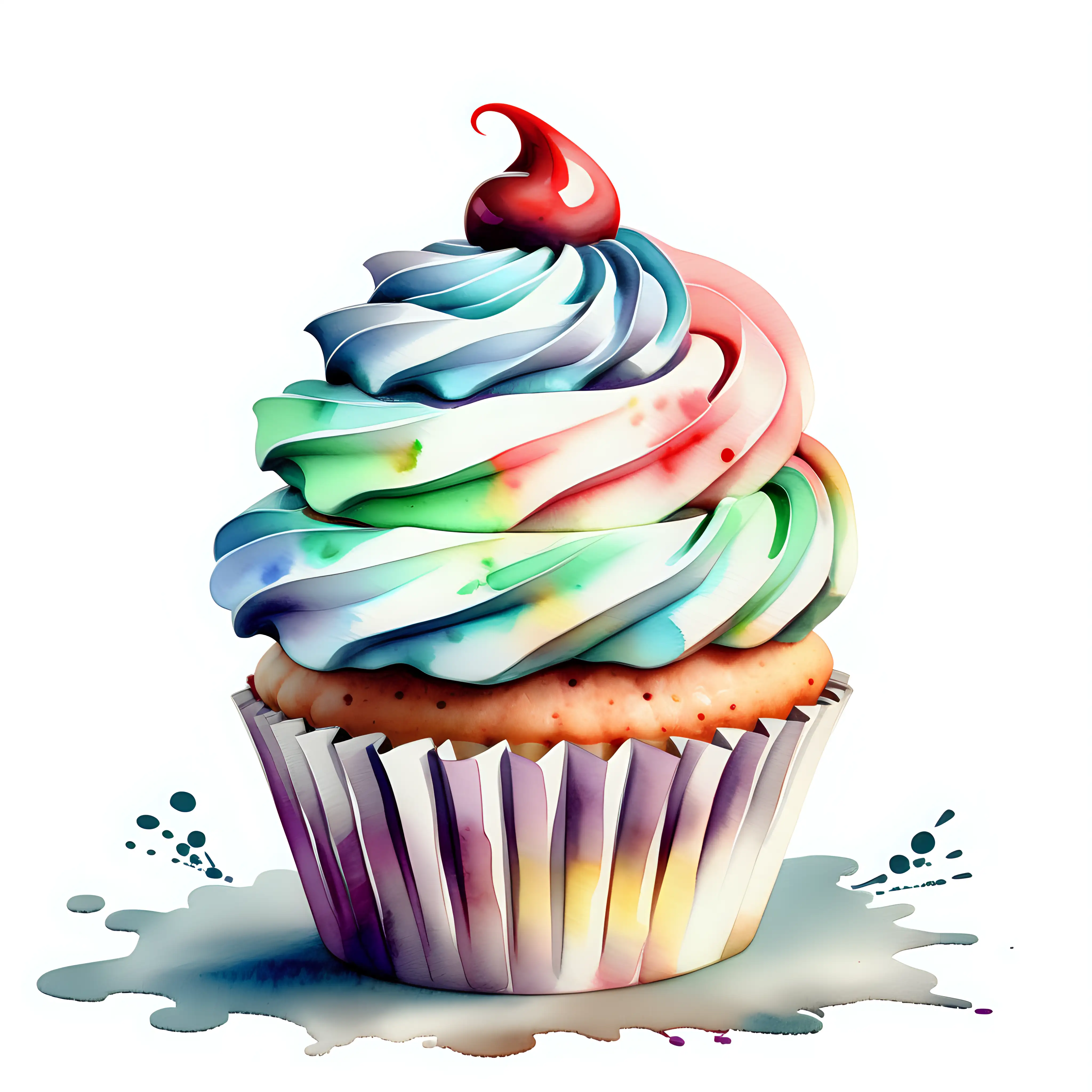 Artistic Watercolor Cupcake Illustration