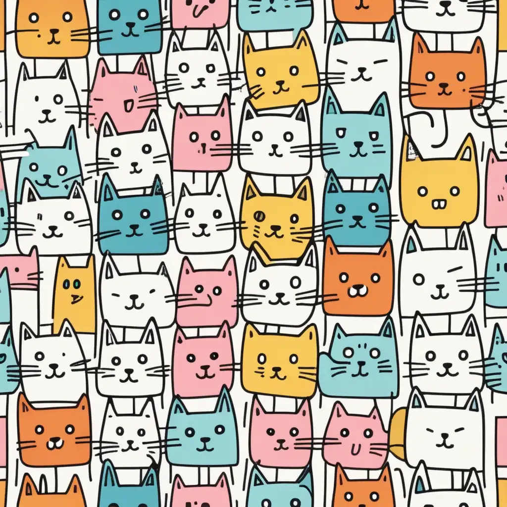 Funky Square Line Cat A Comically Cute Illustration