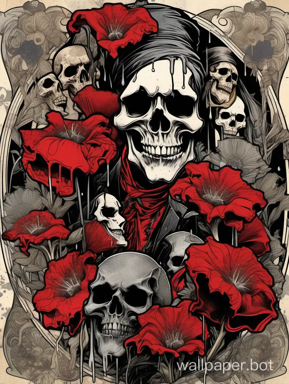 Eclectic-Skull-Laugh-Moulin-Rouge-Inspired-Mucha-Poster-with-Wild-Flowers