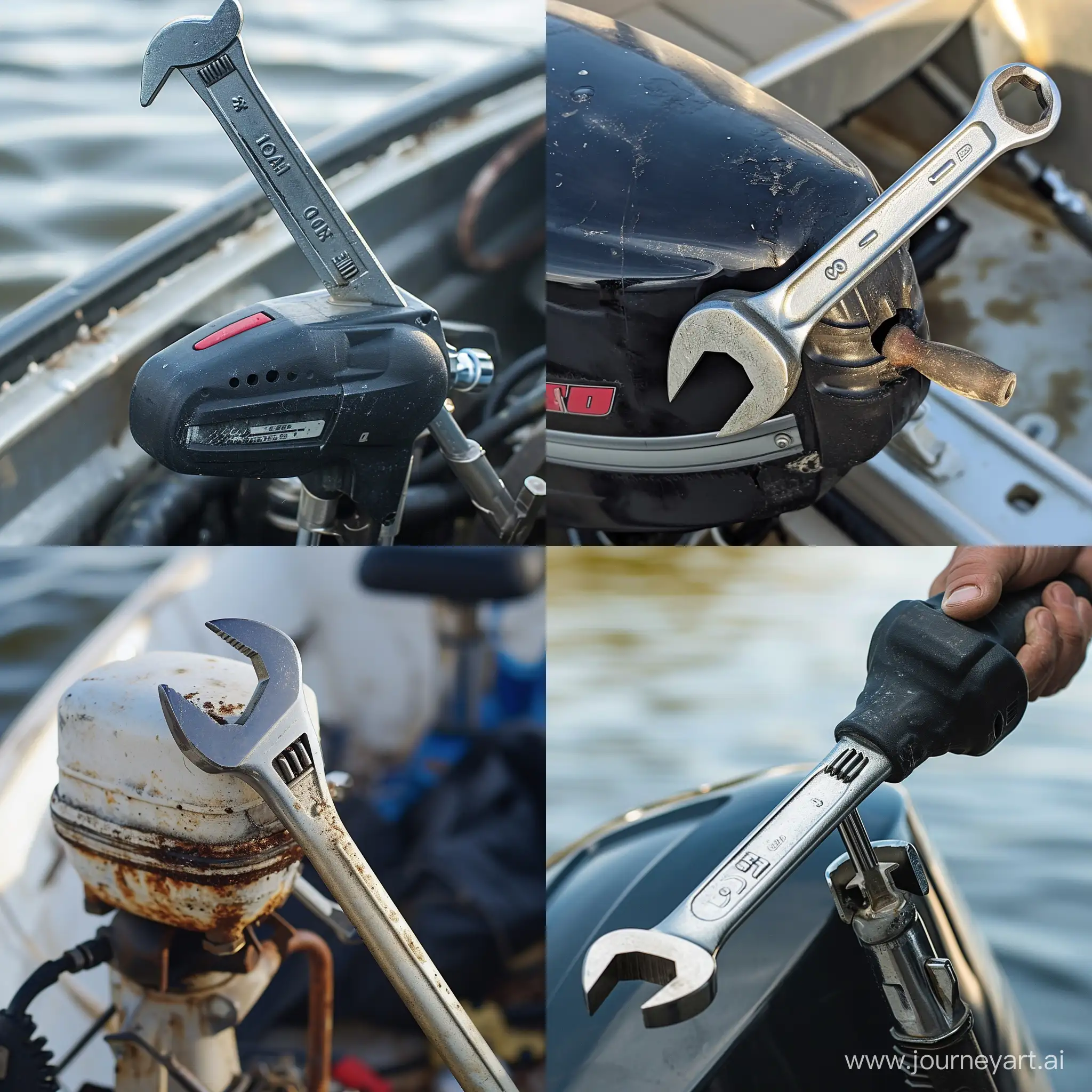 Repairing-Boat-Motor-with-a-Wrench