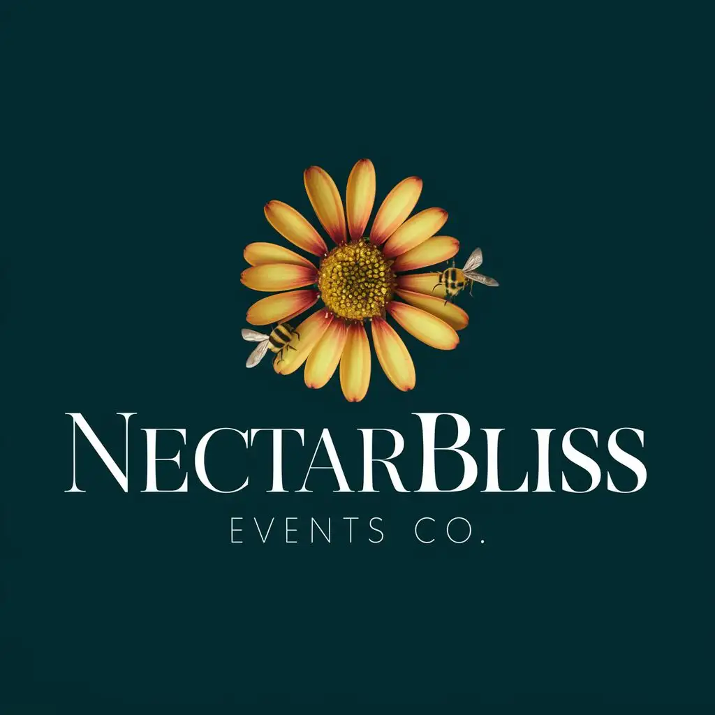 logo, nectar, bees, flower, with the text "NectarBliss Events Co.", typography, be used in Events industry