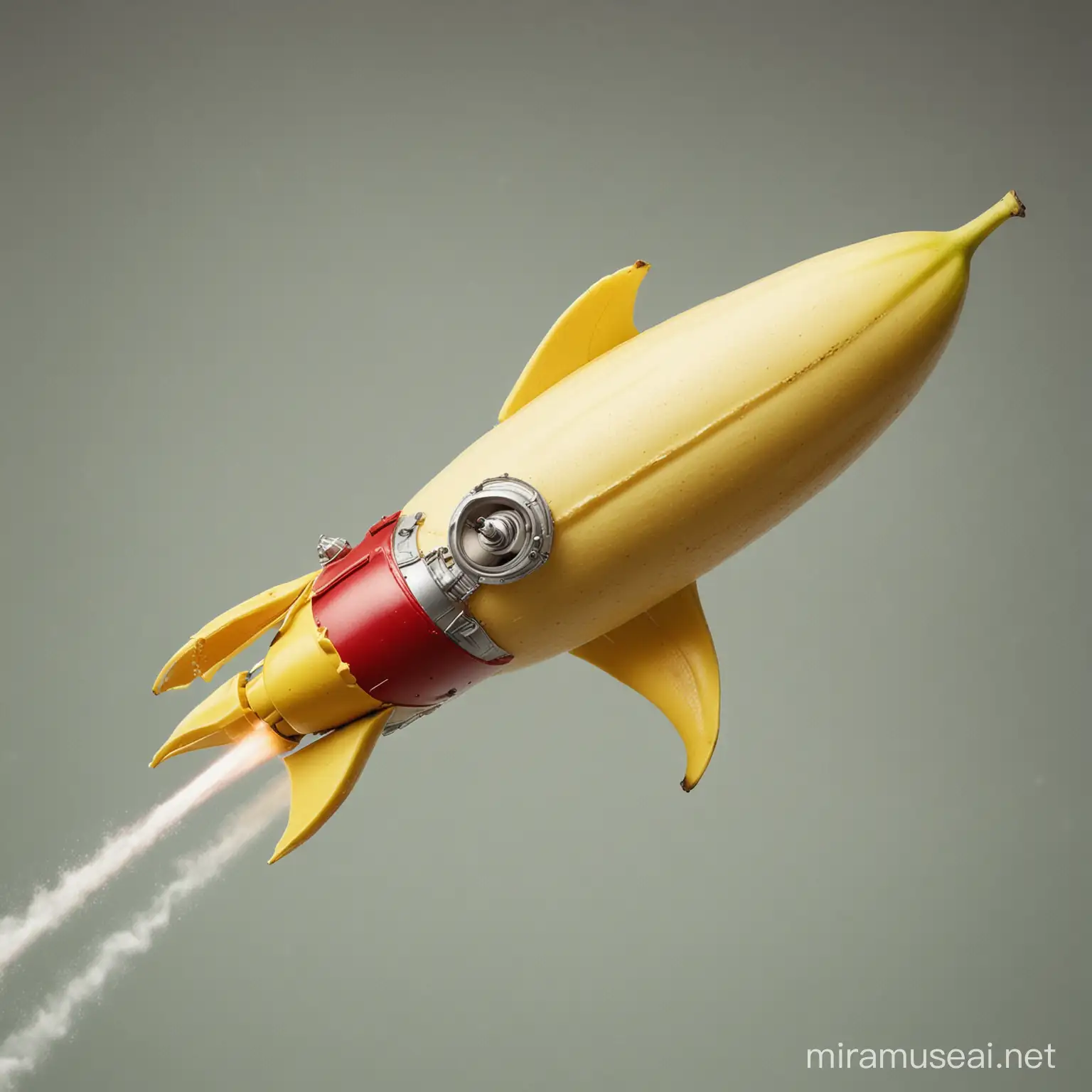 Banana Rocket Ship Launching into Space