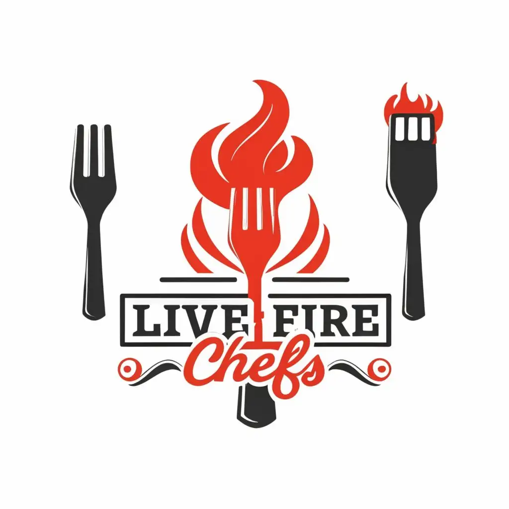 logo, chef fire fork, with the text "live Fire chefs", typography, be used in Restaurant industry