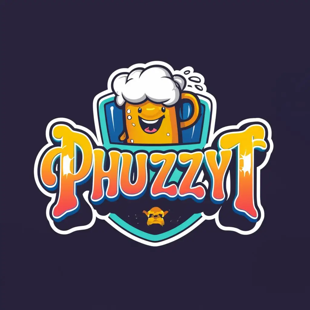 a logo design,with the text "PhuzzyT", main symbol:Small fury animal in a cup. Drinking a Beer.,complex,be used in Entertainment industry,clear background
