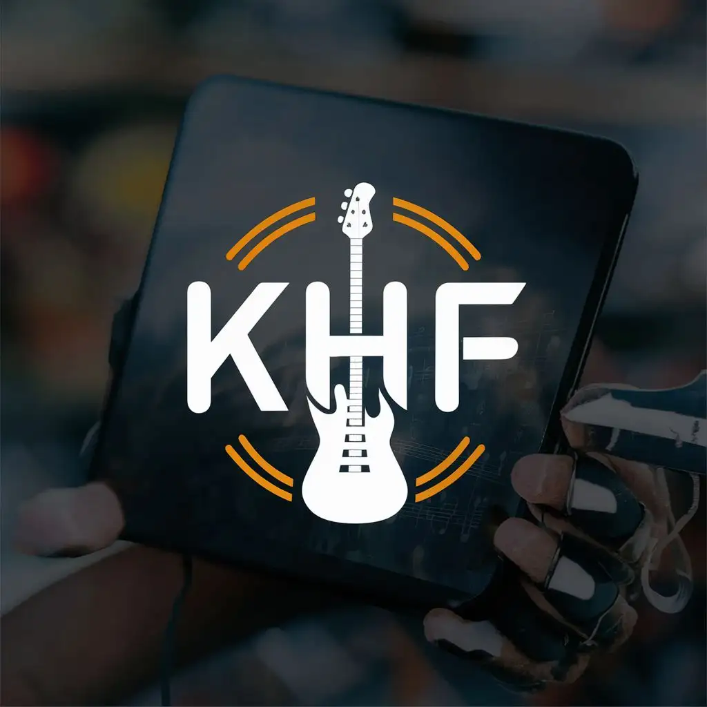 logo, music and guitar, with the text "KHF", typography, be used in Entertainment industry