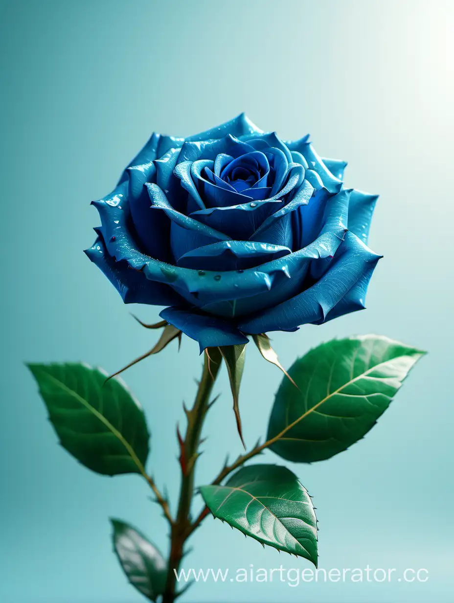 Vibrant-8K-HD-Blue-Rose-Surrounded-by-Fresh-Lush-Green-Leaves-on-a-Pure-Light-Background
