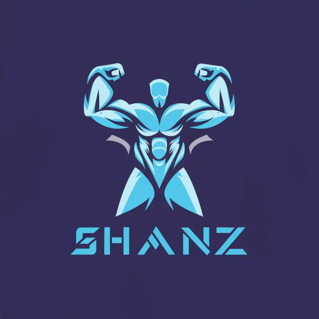 a logo design,with the text "SHANZ", main symbol:strong bold coloured logo between blue and light blue for a bodybuilding GYM with sharp edges and font,Moderate,be used in Sports Fitness industry,clear background