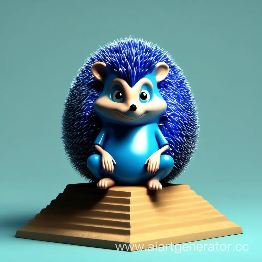 nice blue hedgehog sit on pyramid