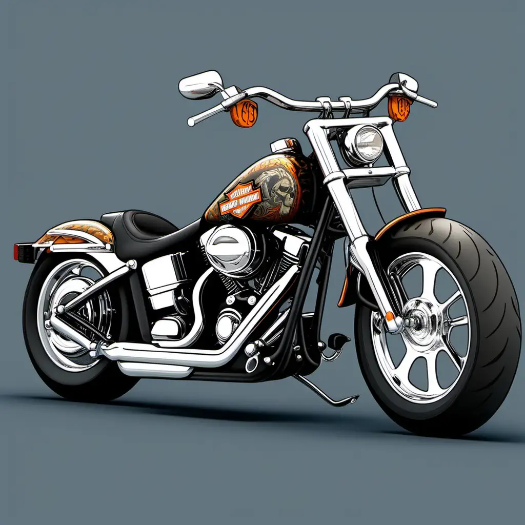 Harley Davidson Low Rider with Ape Hanger Bars Detailed Cartoon Sticker Art in Stunning 16K Octane Rendering