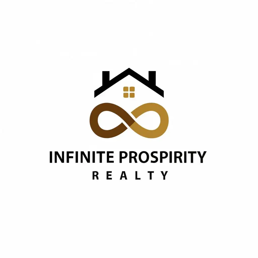 logo, infinity symbol and house, with the text "Infinite Prosperity Realty", typography, be used in Real Estate industry