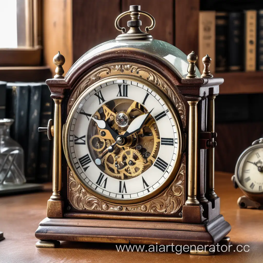 Vintage-Mechanical-Tabletop-Clock-Antique-Timepiece-Nostalgia