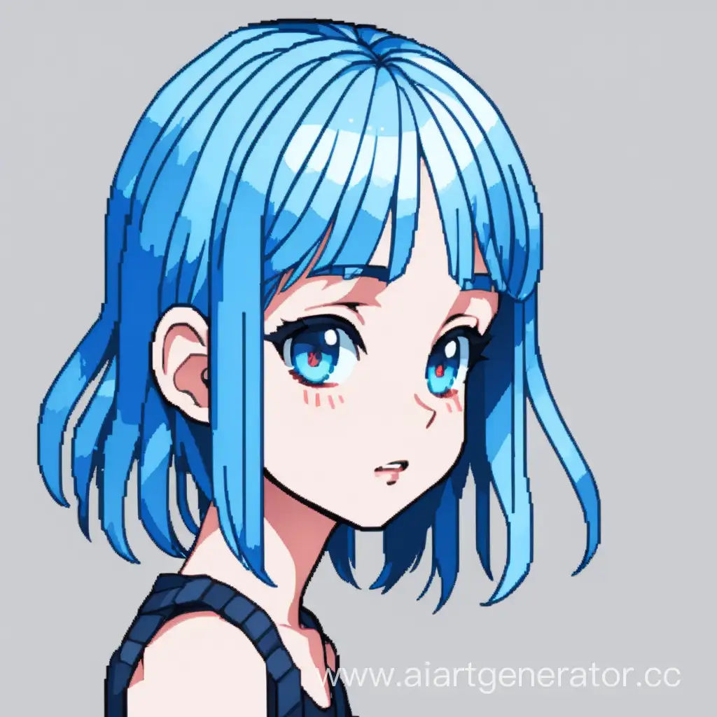девочка с синими волосами в пикселях 
