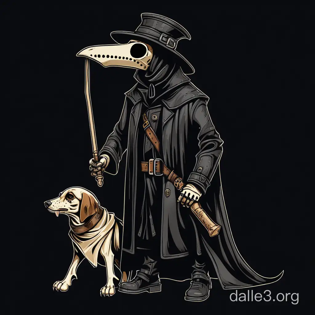 dog plague hound with plague doctor small size 2d black background