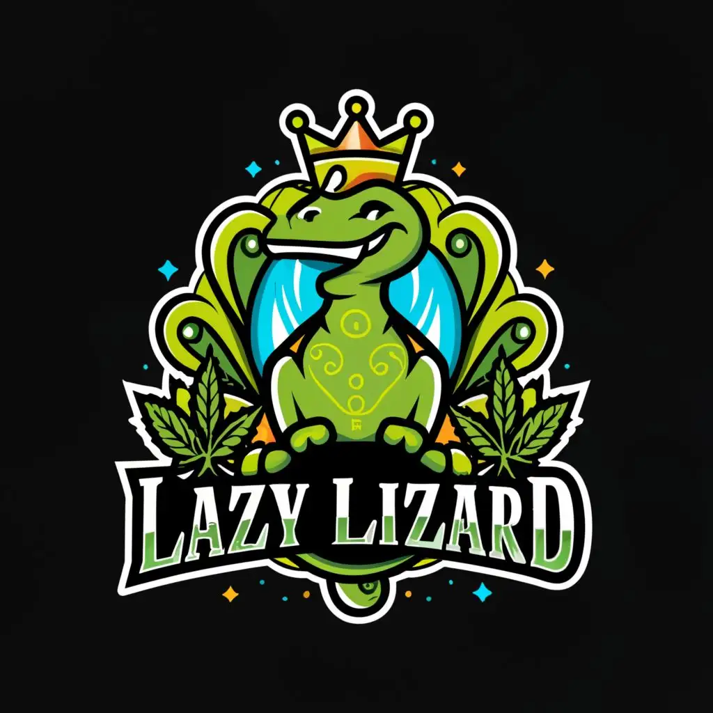 a logo design,with the text "Lazy lizard  ", main symbol:Lizard, Crown, smoke, cannabis, hemp,complex,be used in Beauty Spa industry,clear background