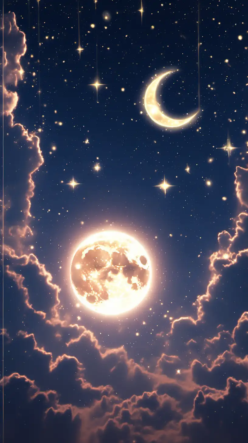 create a beautiful animated background of celestial moon and stars