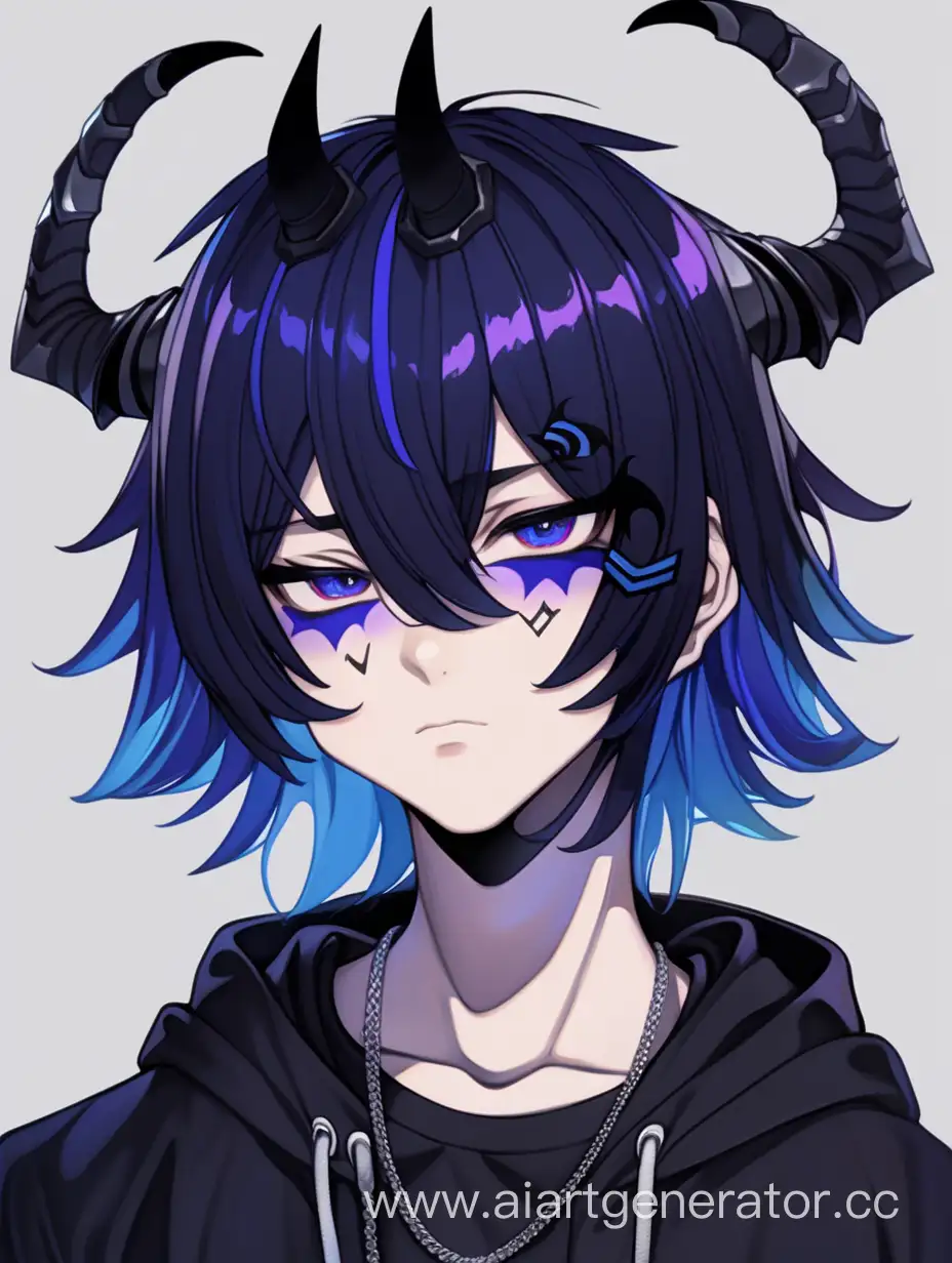Anime-Style-Teenage-Boy-with-BlackPurple-Bob-Hairstyle-and-Demon-Horns
