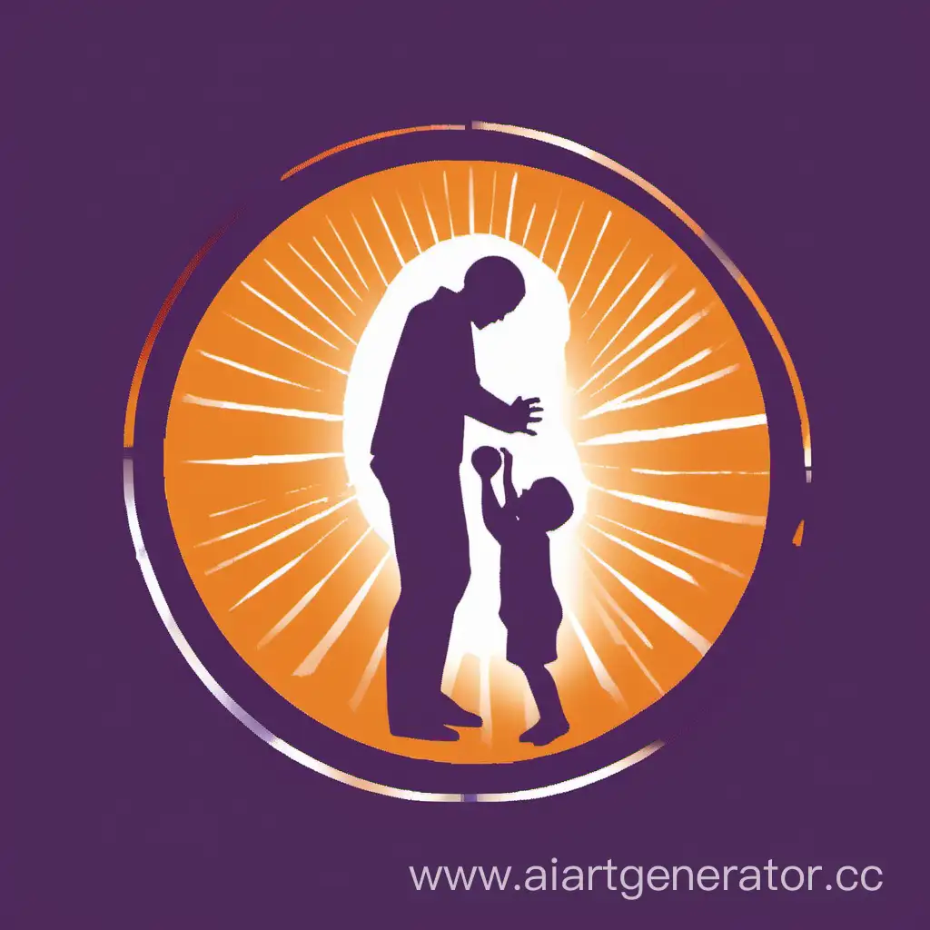 Логотип благотворительного фонда изображение человечка на одном колене дарящего свет ребенку