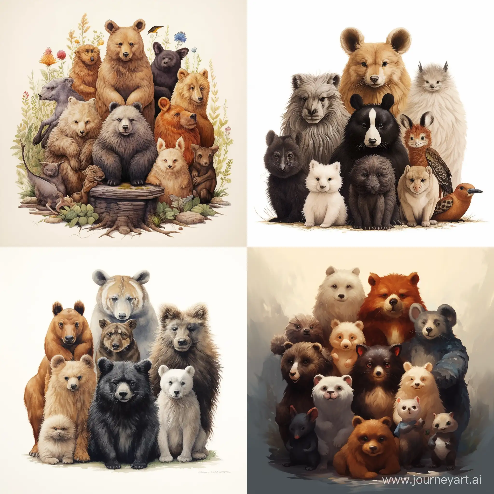 Enchanting-Forest-Gathering-of-Bear-Hedgehog-Hare-Squirrel-Badger-Hamster-and-Cat