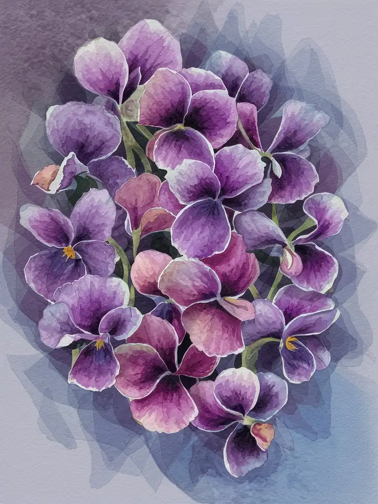 Vibrant-Watercolor-Violets-Botanical-Artwork-Depicting-Lush-Purple-Flowers