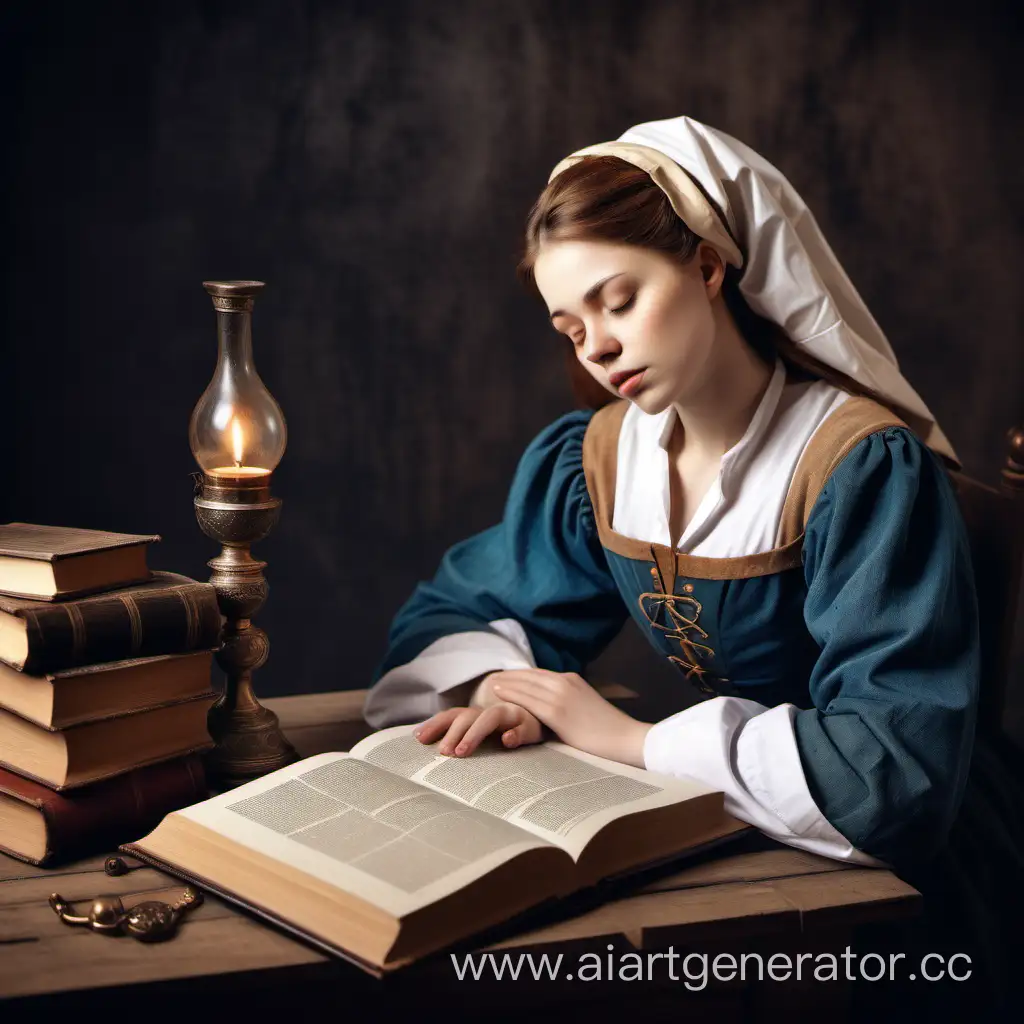 Medieval-Dreaming-Young-Female-Healer-Napping-with-a-Book