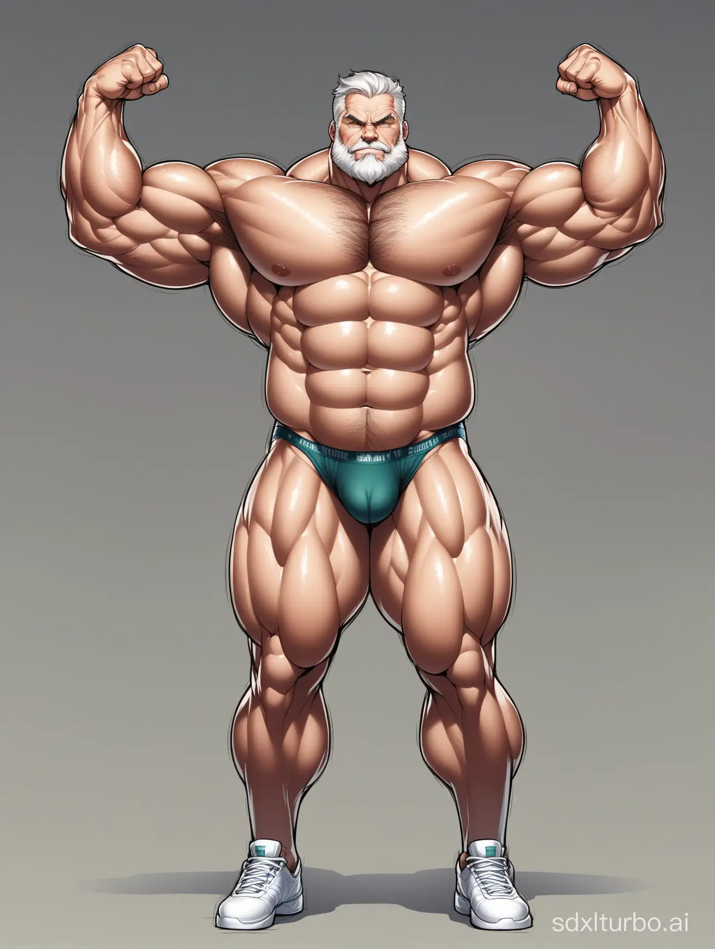 Huge-and-Muscular-Bodybuilder-Flexing-Biceps-in-Underwear