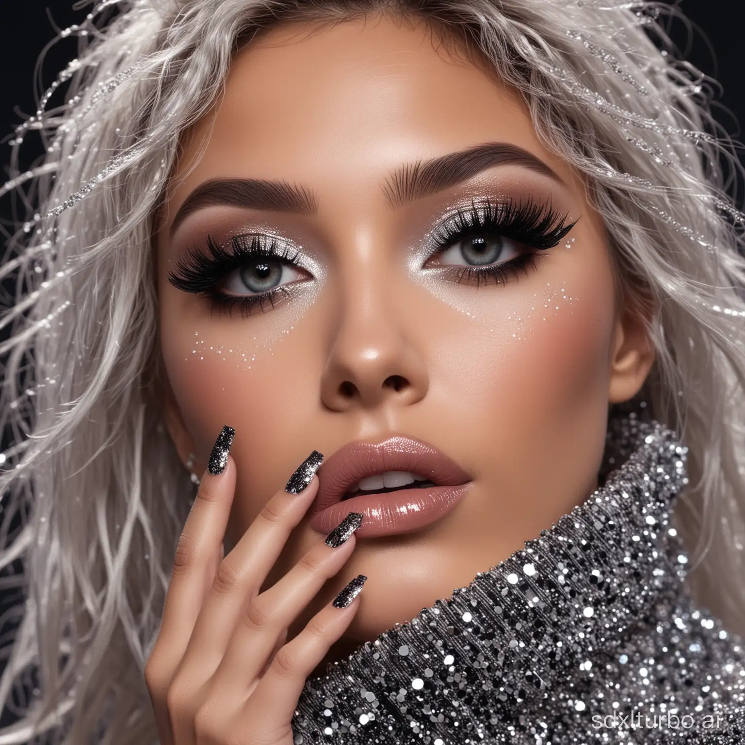 Extravagant-Model-with-Glittering-Makeup-and-Dreamy-Aesthetic
