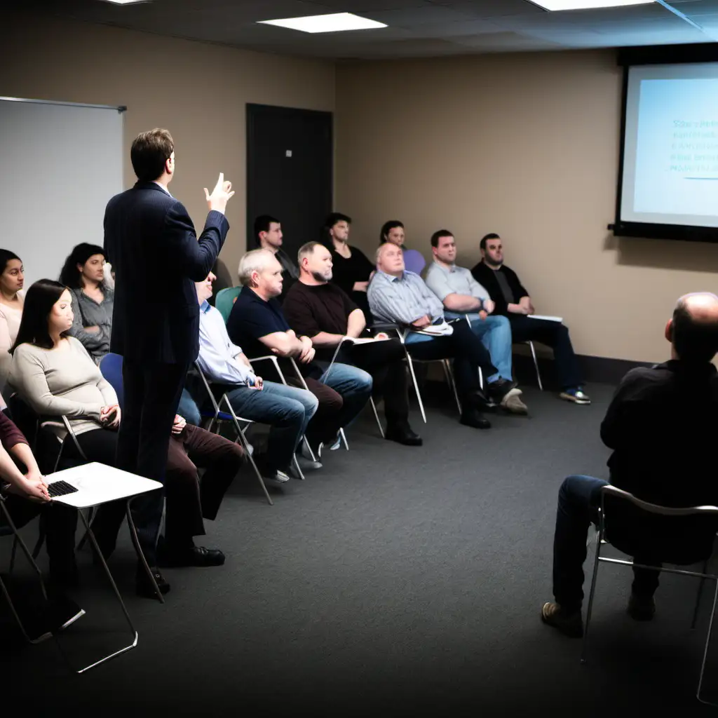 Engaging Presentation Speaker Captivates Audience with Dynamic PowerPoint