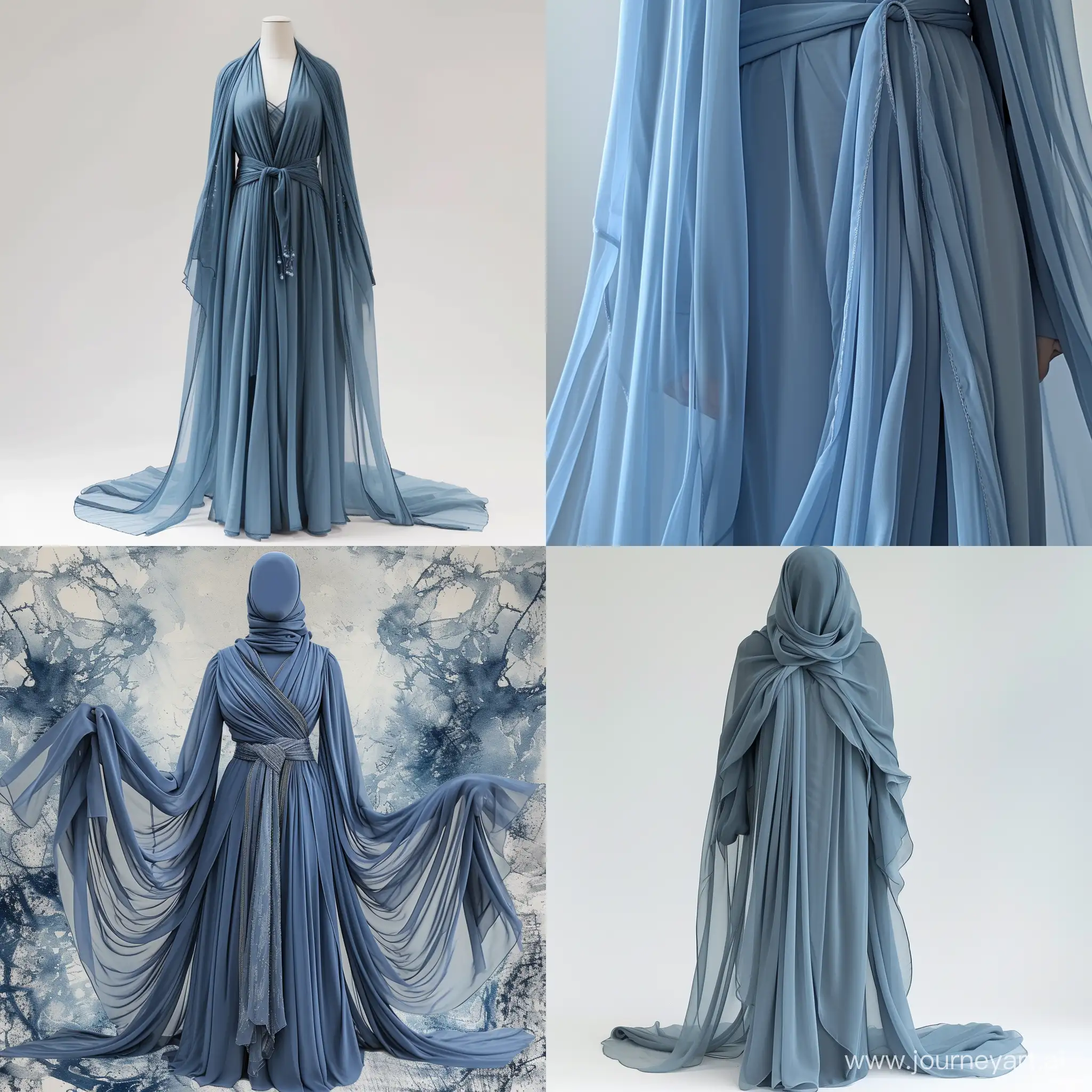 fashion design , open abaya, chiffon fabric, ocean blue
