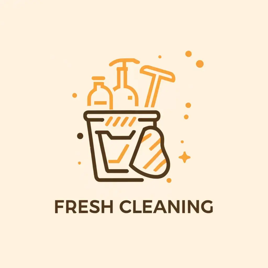 a logo design,with the text "fresh cleaning", main symbol:bucket with a rag and household chemicals. Color beige,Moderate,be used in Beauty Spa industry,clear background