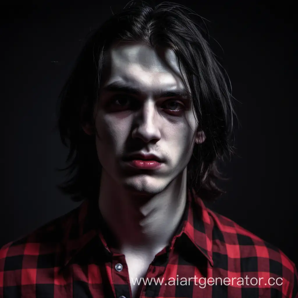 Brooding-Gothic-Portrait-Young-Man-in-Red-Checkered-Shirt