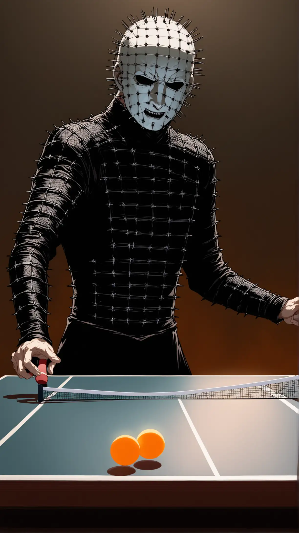 Energetic Hellraiser Engaging in Intense Ping Pong Match