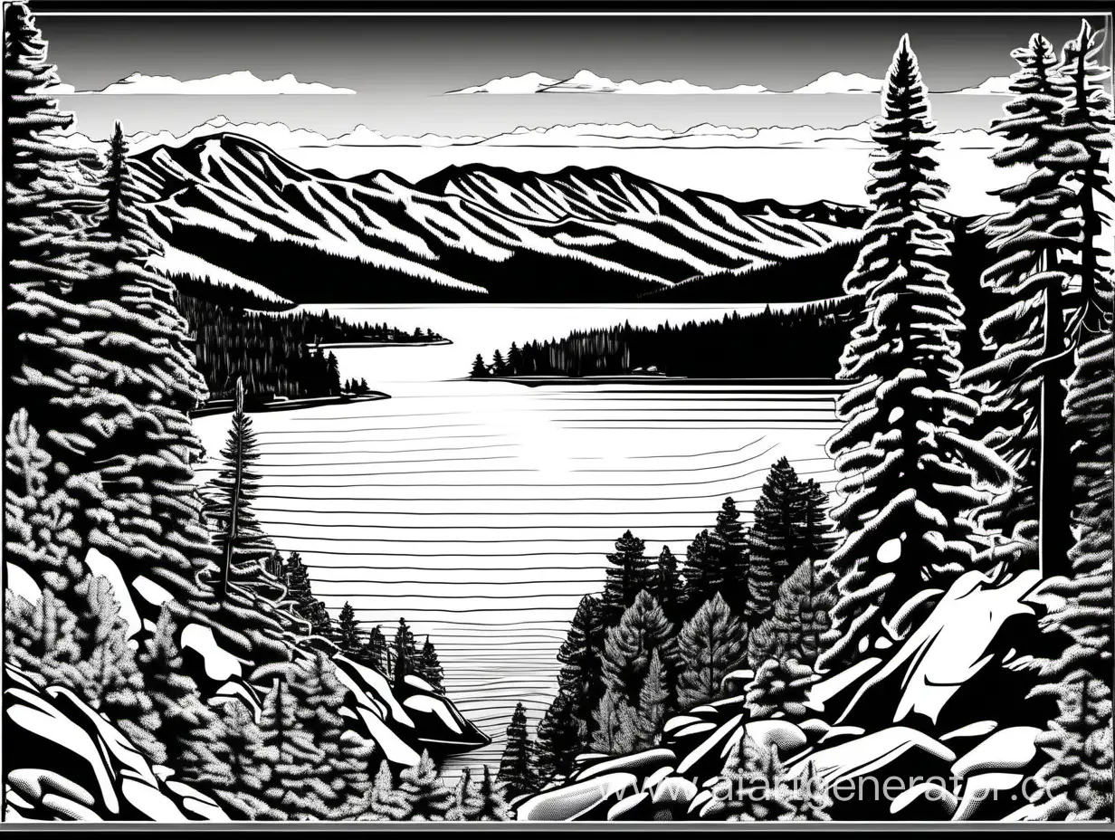 Scenic-Black-and-White-Lake-Tahoe-Vector-Images-for-Laser-Engraving
