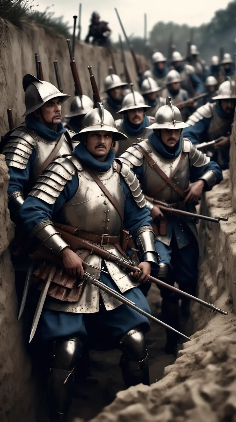 16th Century Tercios Soldiers in Trench with Muskets