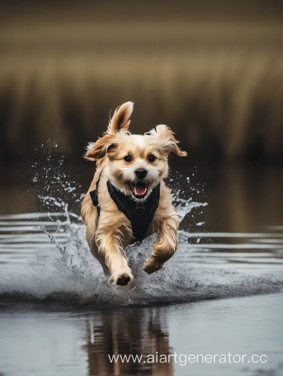 a dog running in the water
