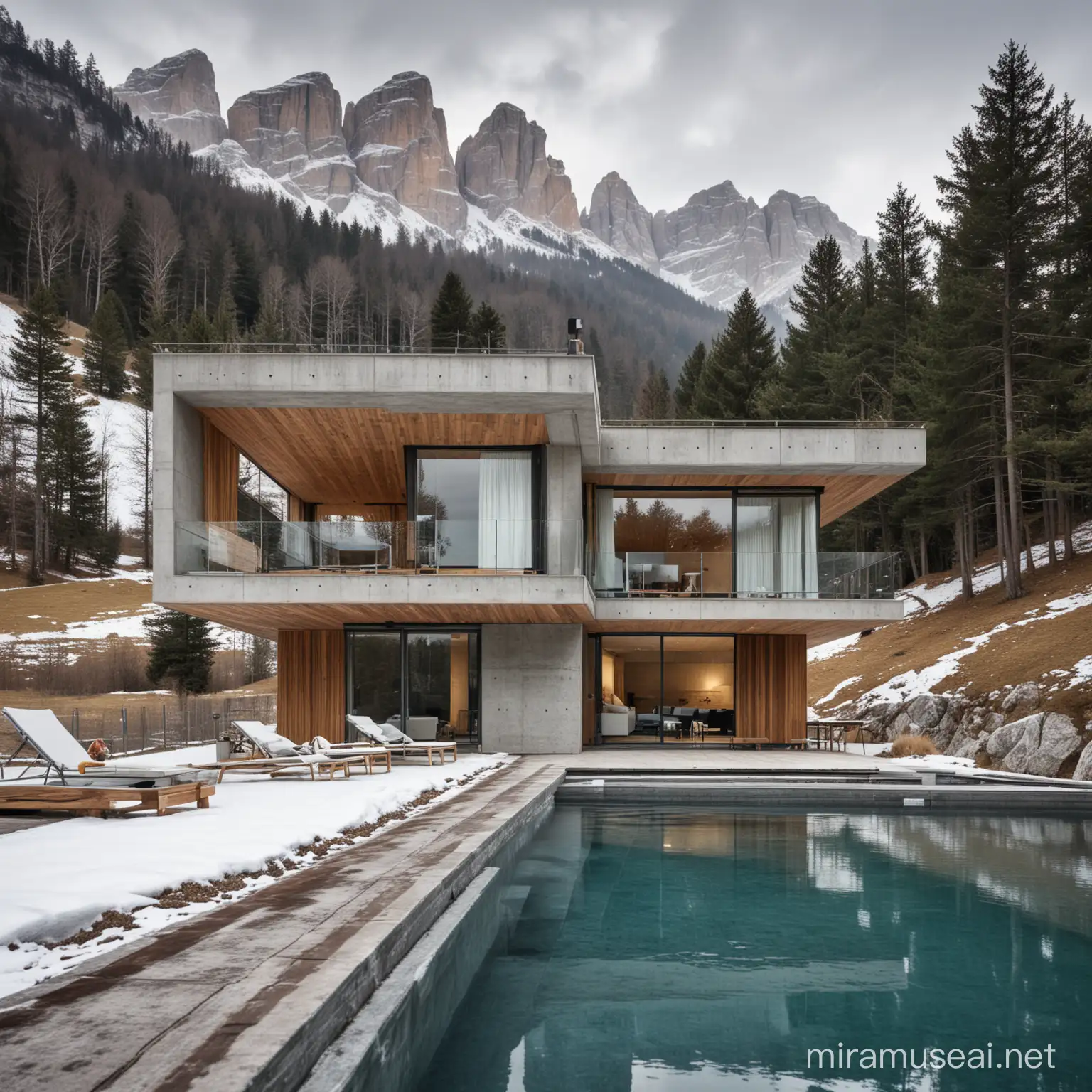 Modern Mountain House with Flat Roof and Winter Terrace in the Dolomites