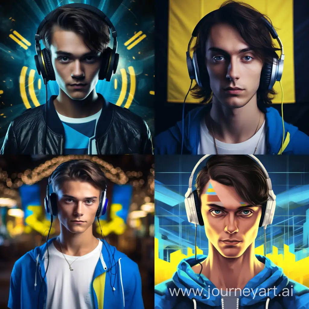 a boy with brown hair brown eyes who plays tennis, during a rave, listening techno music. sweden flag

