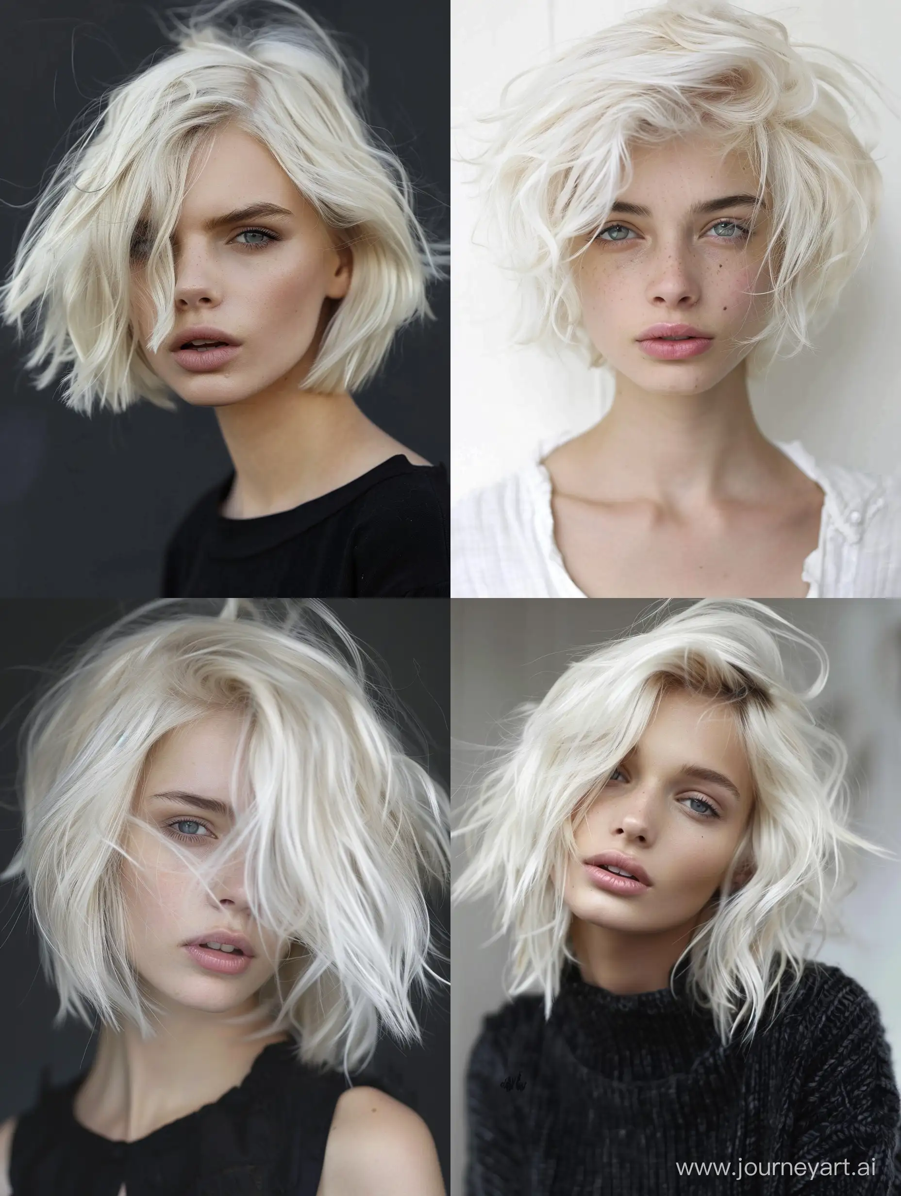 trendy platinum blonde hair messy bob haircut for women 2024