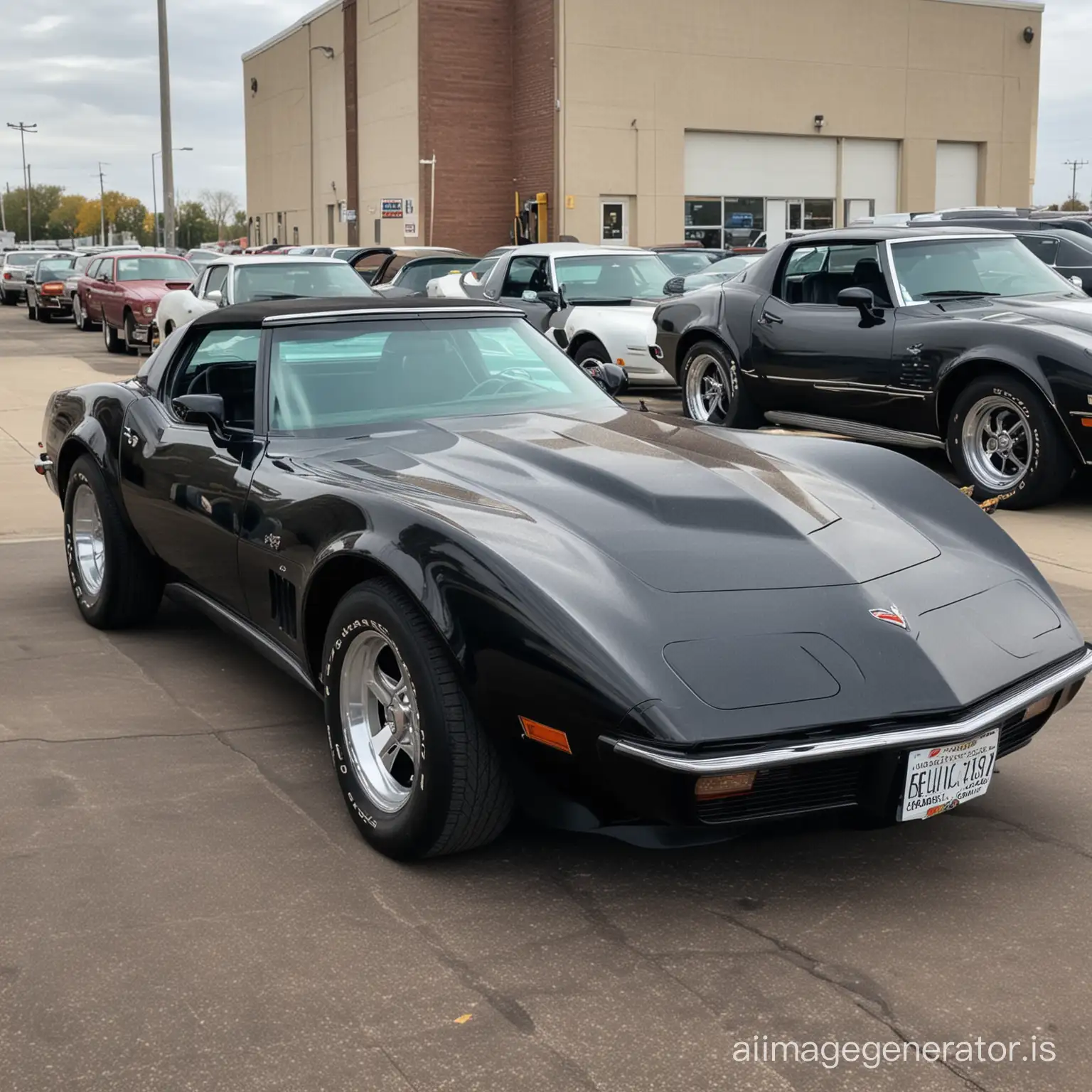Vintage-Black-Corvette-Stingray-Parked-in-a-Lot