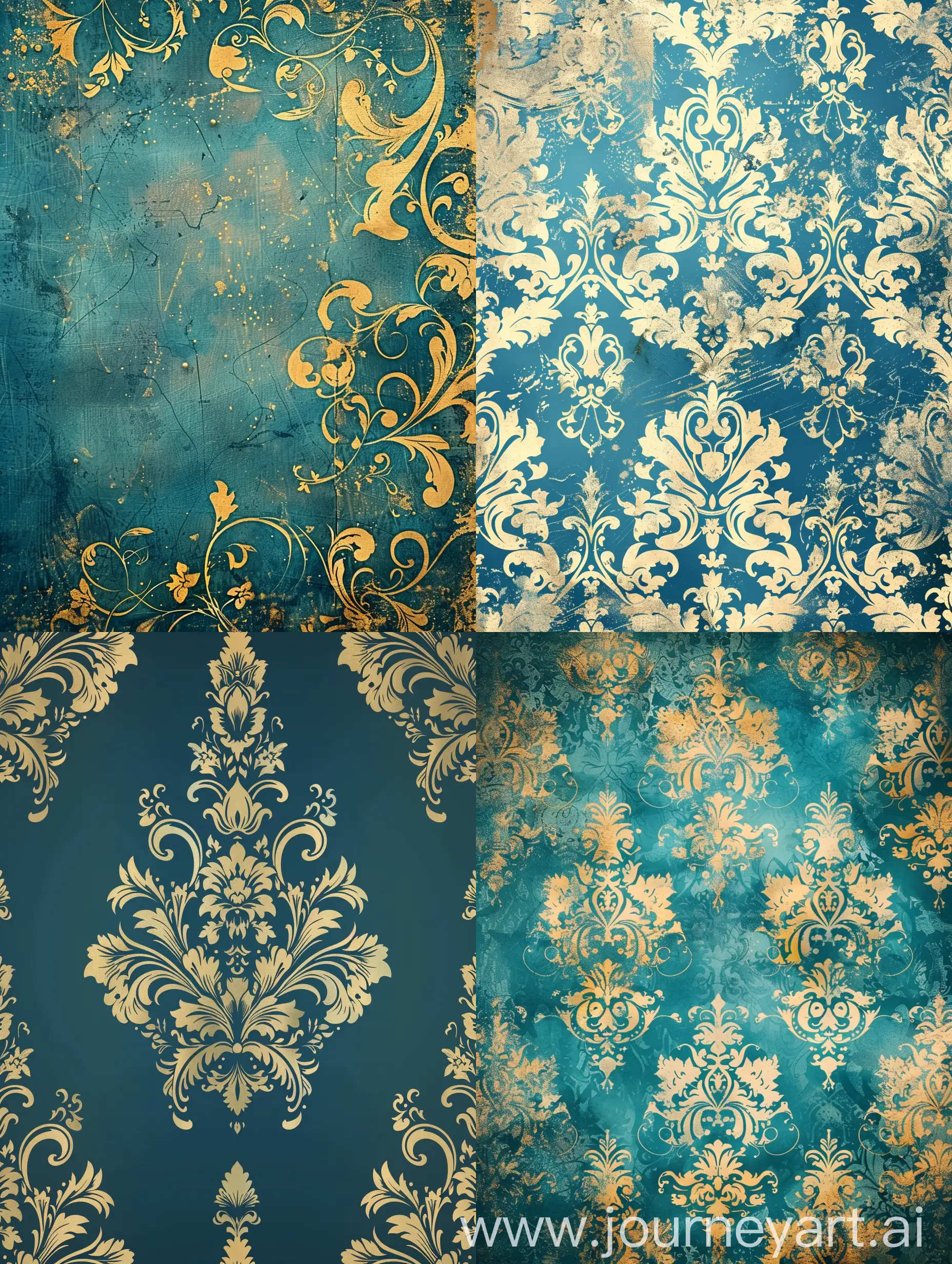 damask vintage background ,beautiful, fantasy blue, gold.