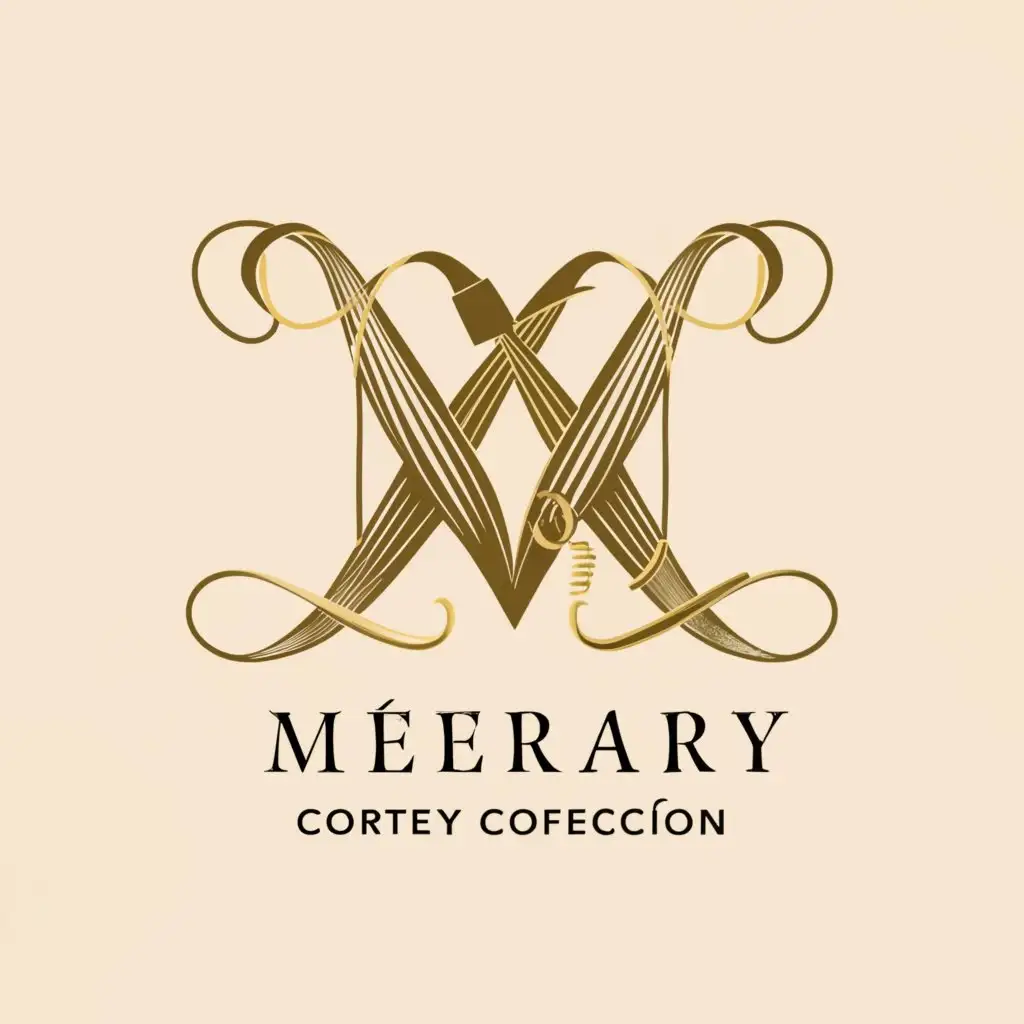 a logo design,with the text "'Merary Corte y Confección'", main symbol: 'Merary Corte y Confección', featuring a gold thread and gold colors. The letter 'M' will be emphasized with a gold thread style, with a needle and thread image attached to it as if just sewed. The company name will be in black or beige font underneath the letter M logo.,Moderate,be used in Retail industry,clear background