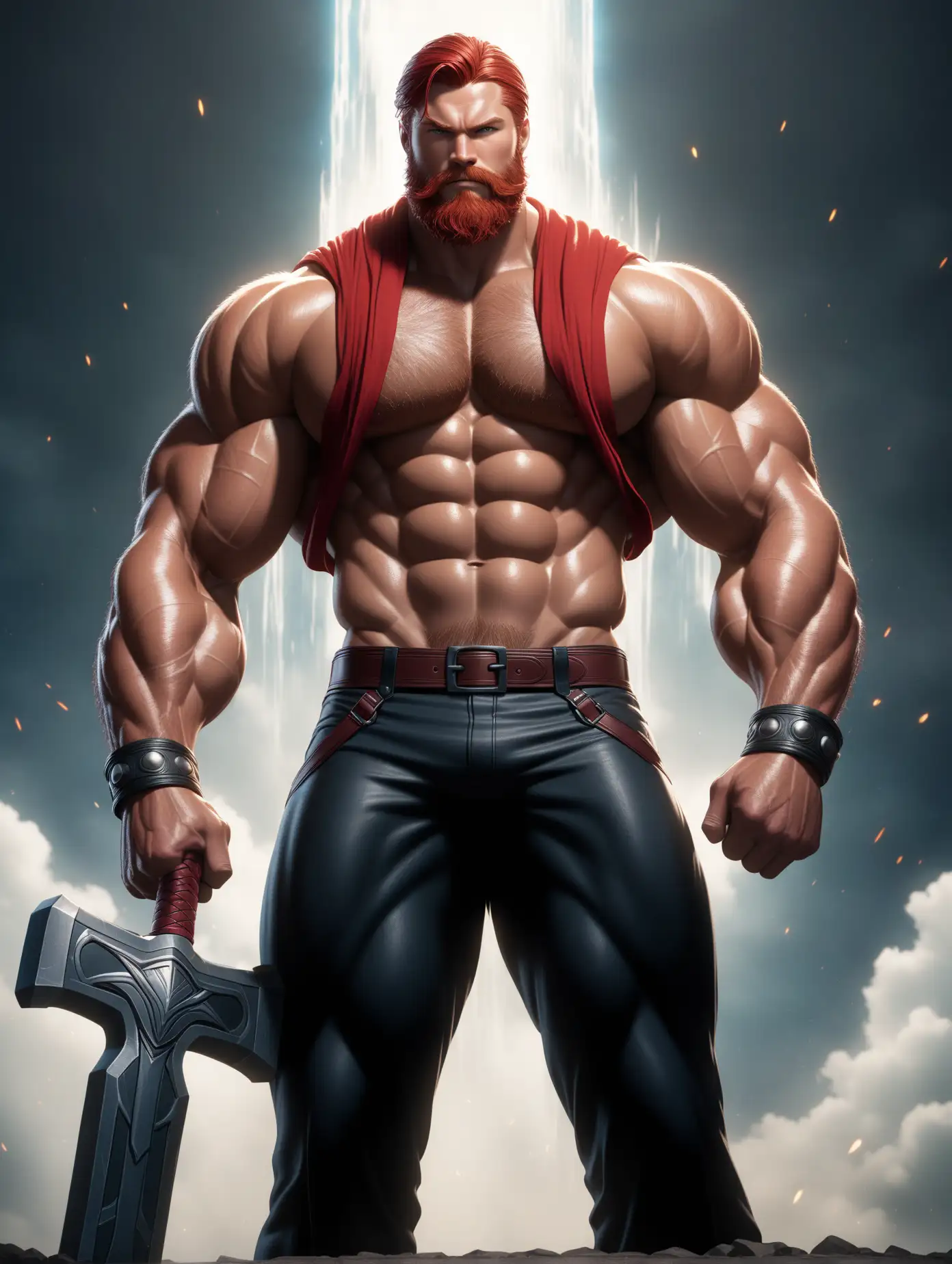 Thor from Record of Ragnarok UltraRealistic Muscular God with Mjolnir and Stormbreaker