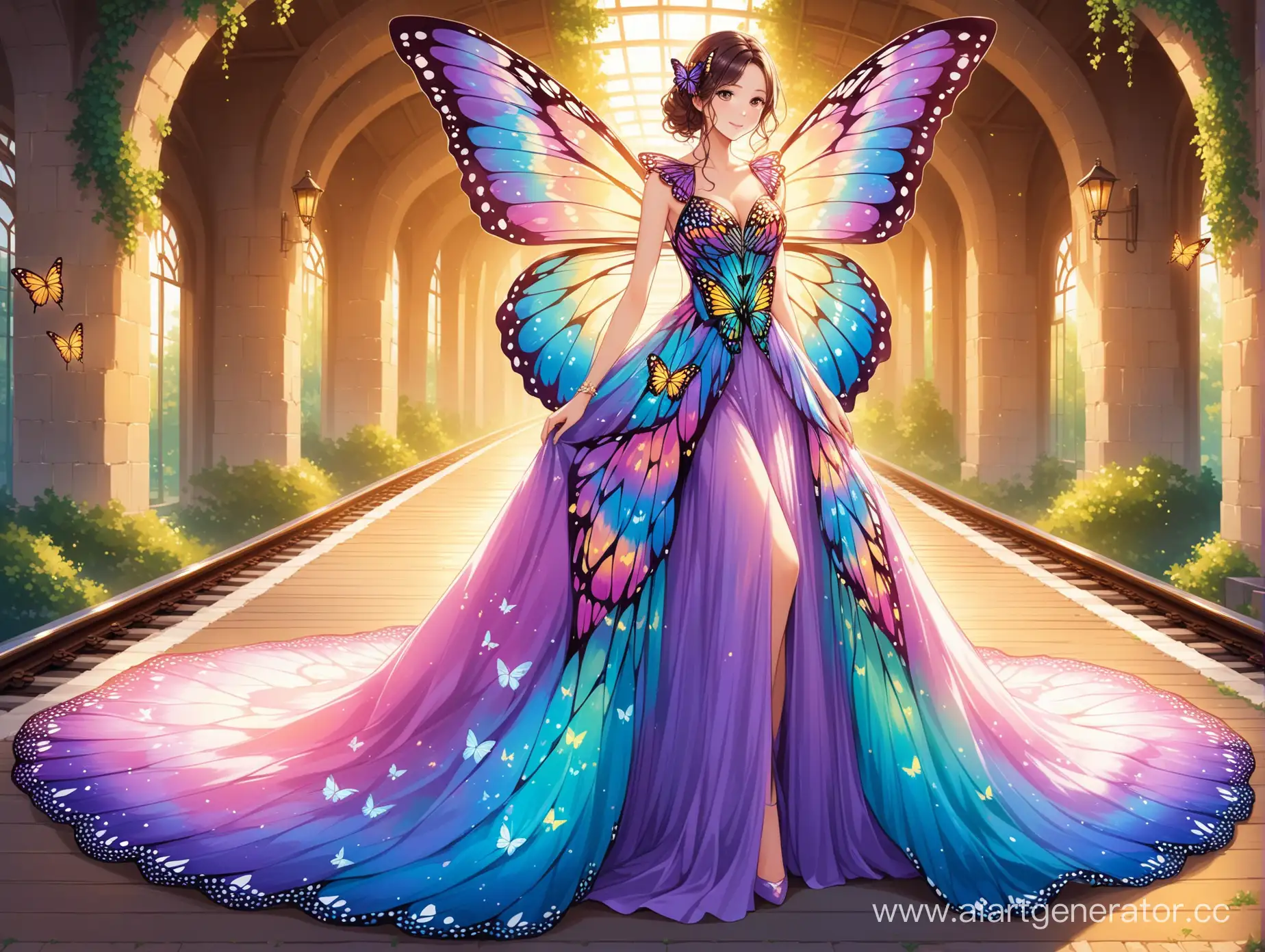 длинное платье в пол в тематике бабочки крылья бабочки 