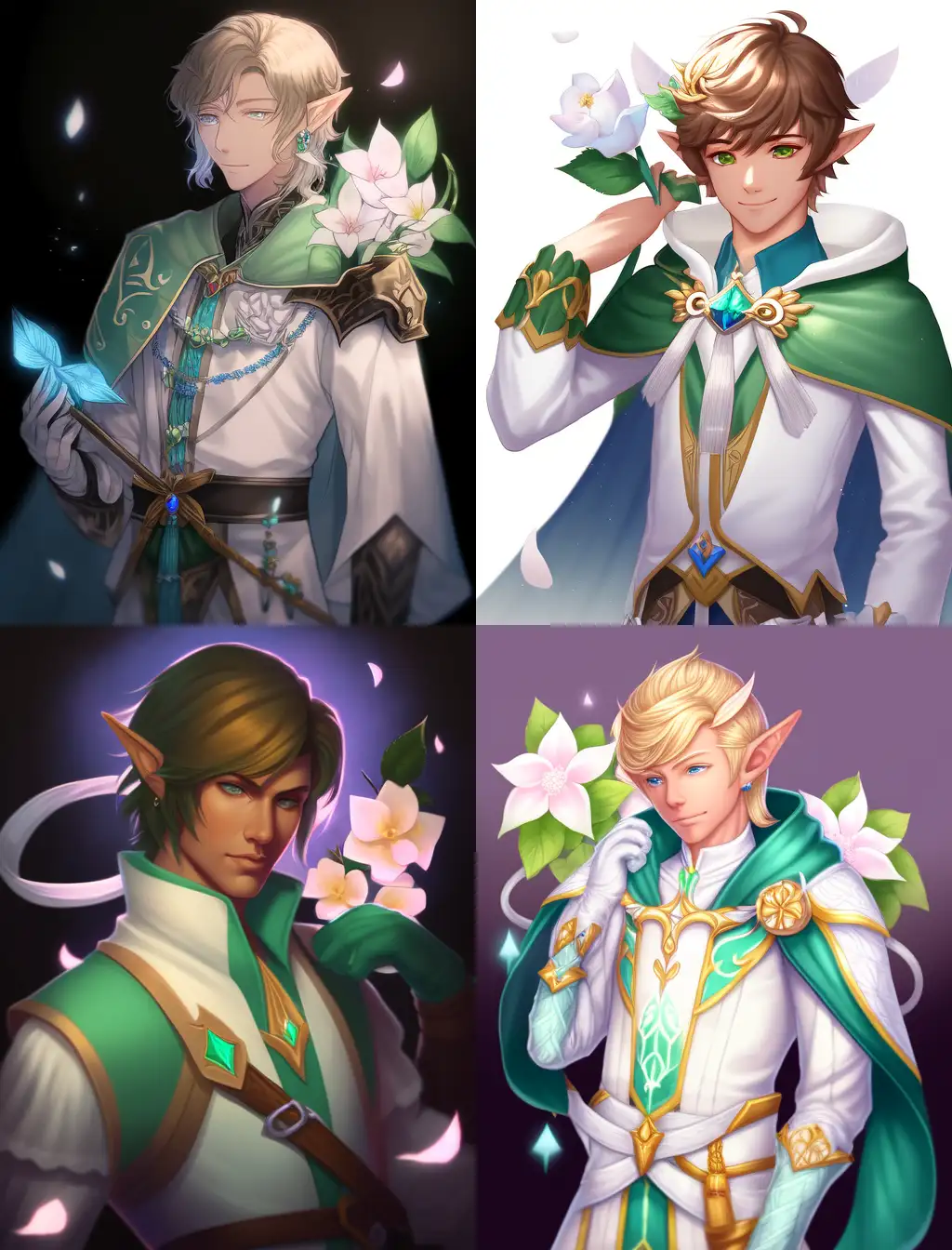 Elven-Male-Wearing-Rich-White-Attire-Holding-Pink-Rose