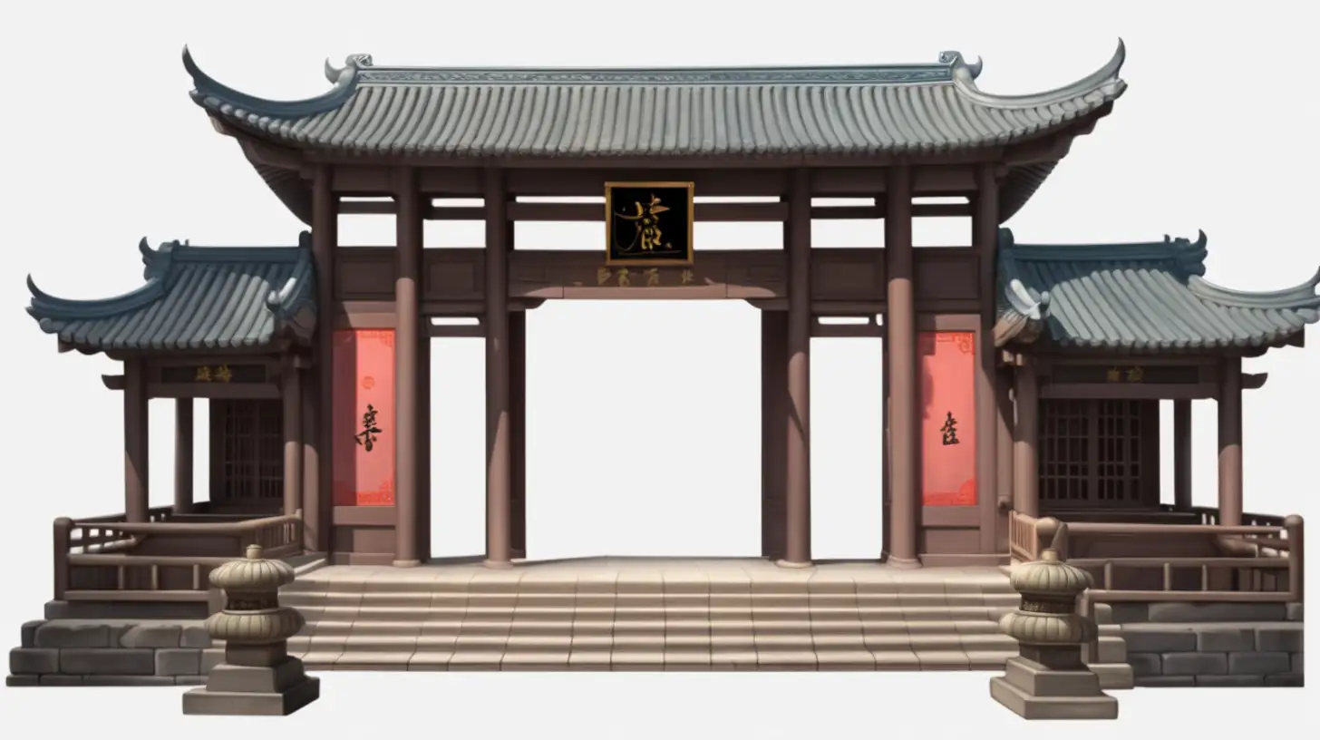 the mystical entrance to a sect trial for a wuxia disciple to test himself. no people.  transparent background