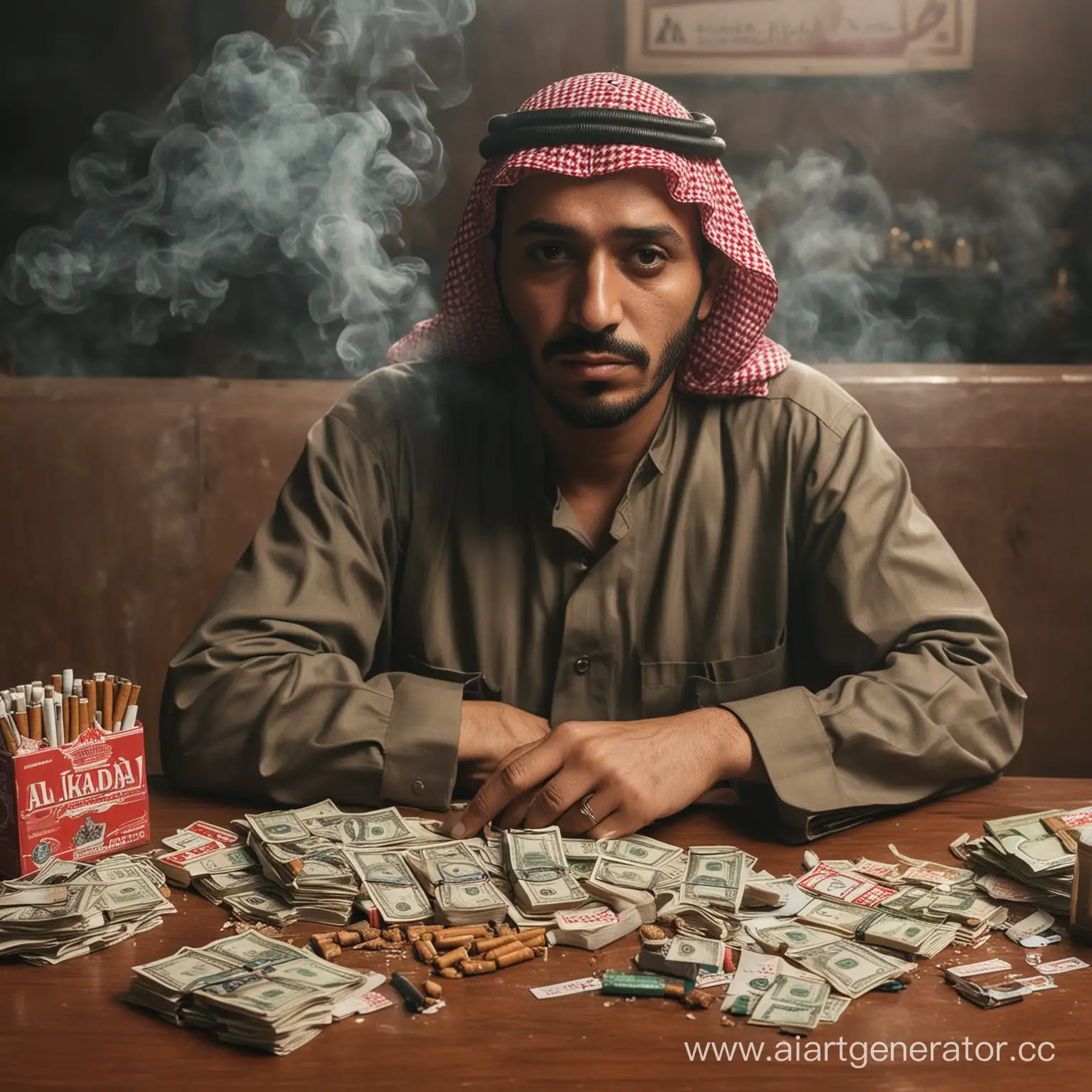 Arab-Mafia-Man-Surrounded-by-Money-and-Smoke-Alkaida-Dox-Sign