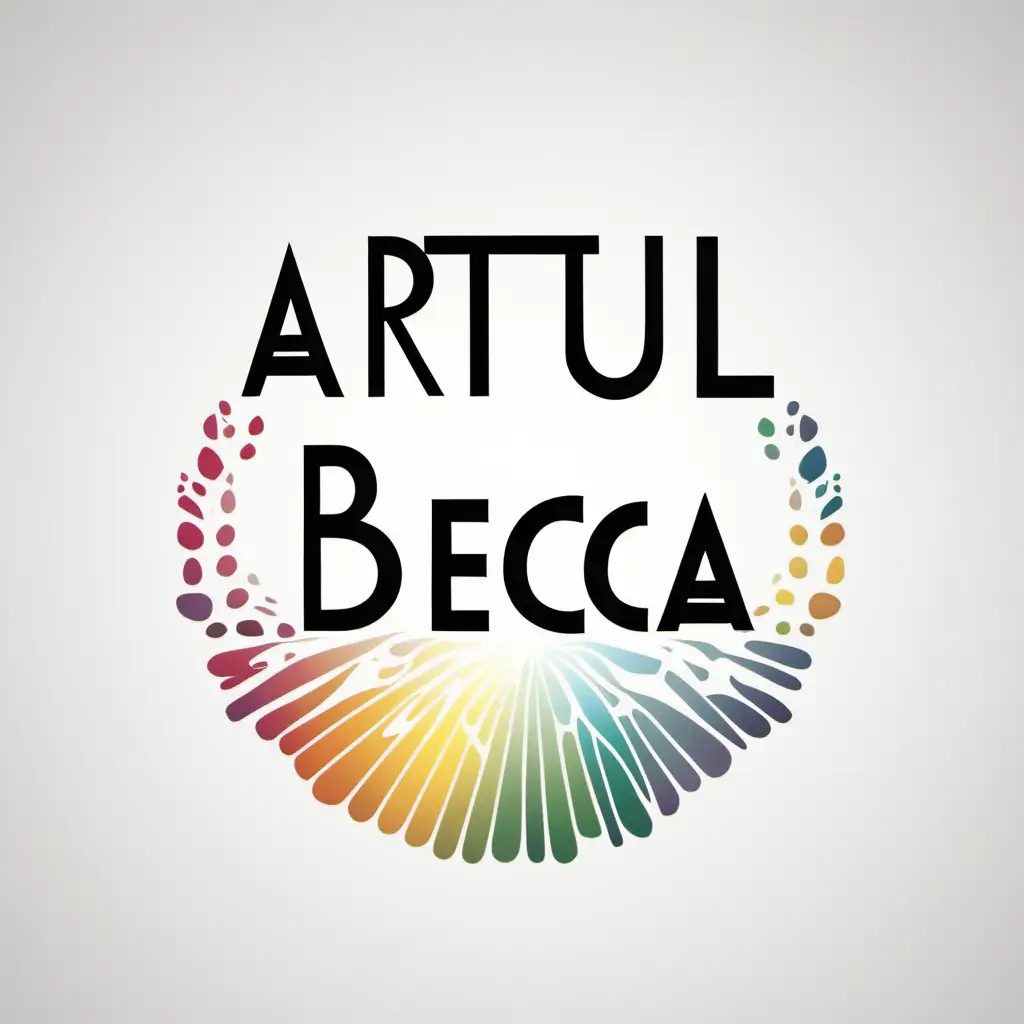 minimalistic colour logo for "Artful_Becca" title must centre the logo, random colours, Smaller title "storytelling imagined further" white background