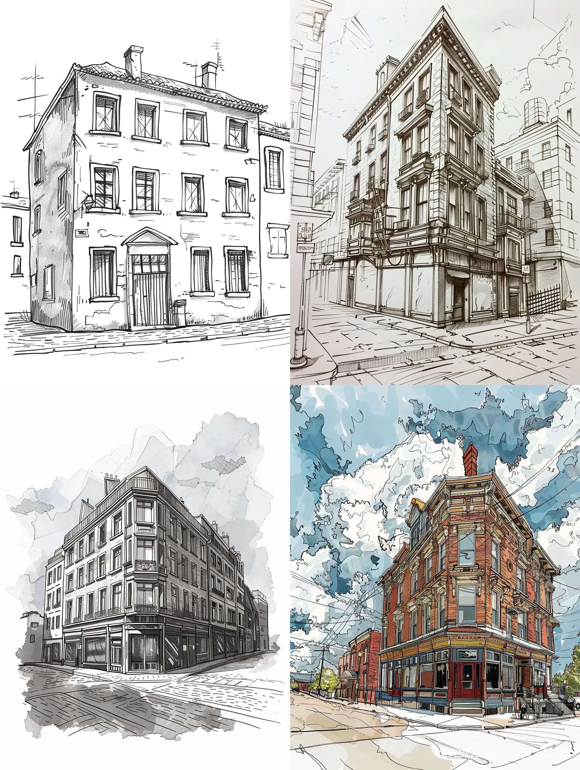 Drawing a building by the street with rapid that fills the entire page and is easy to draw over