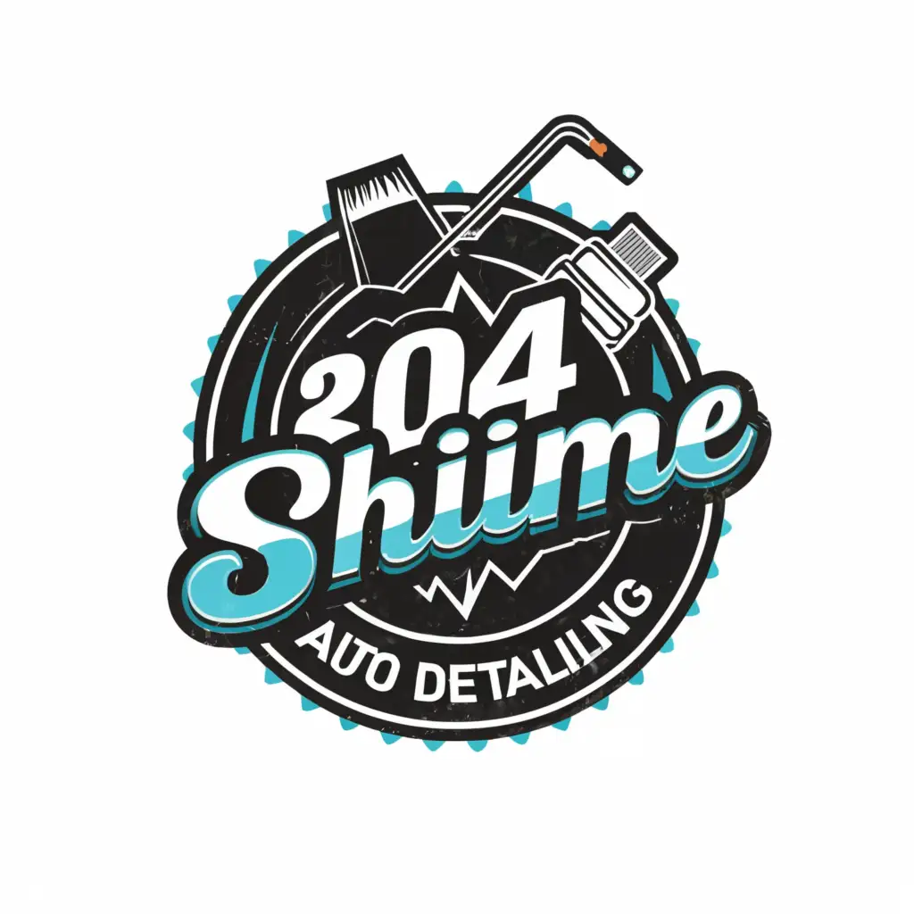 a logo design,with the text "204Shine Auto Detailing", main symbol:A circle with 204Shine in the middle and a pressure washer automotive detailing supply’s etc. and the outer ring of the logo says auto detailing,Moderate,be used in Automotive industry,clear background