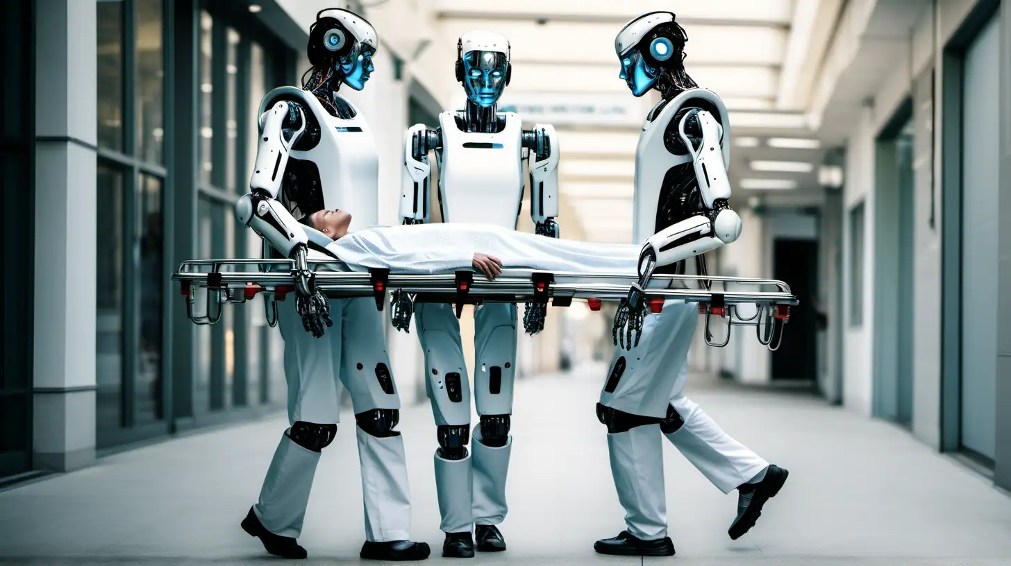 Emergency Medical Response Human Robots Transporting Patient on Stretcher