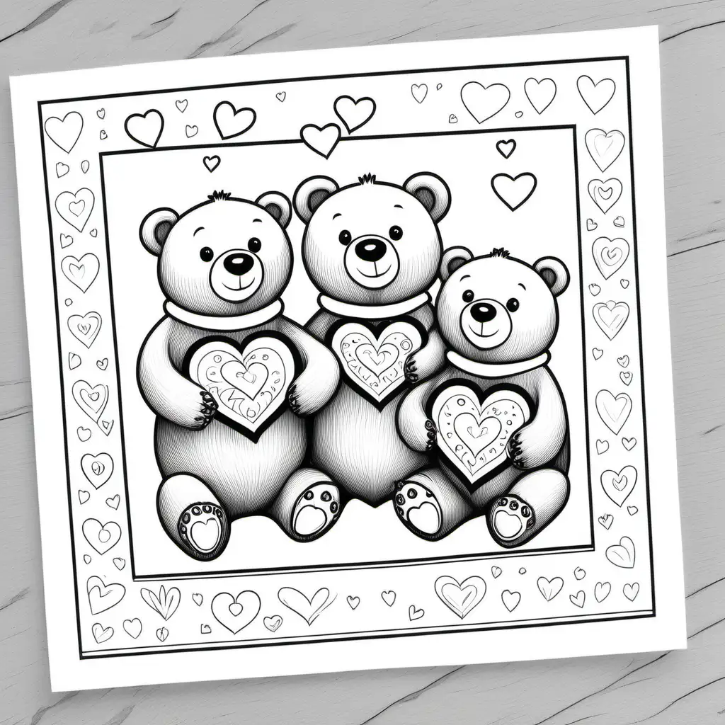 Adorable Bear and Heart Valentine Coloring Page
